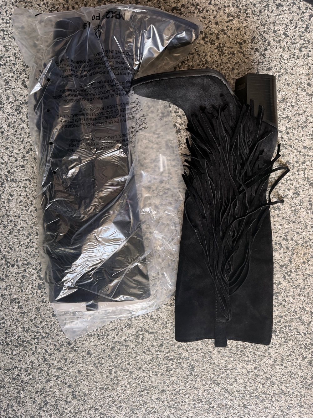 Vince Camuto Black Suede Fringe Heeled Boots